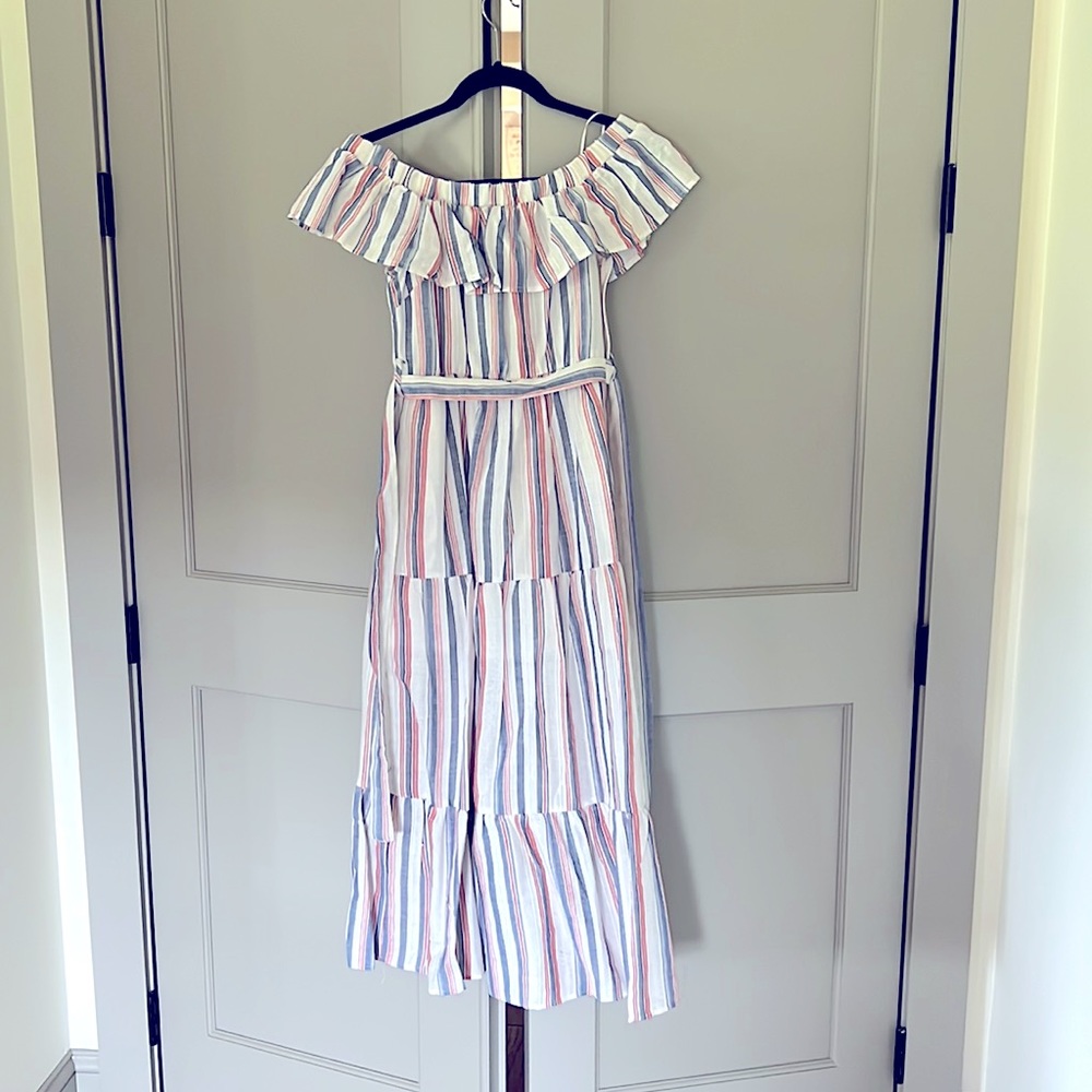 Off the shoulder maxi dress.